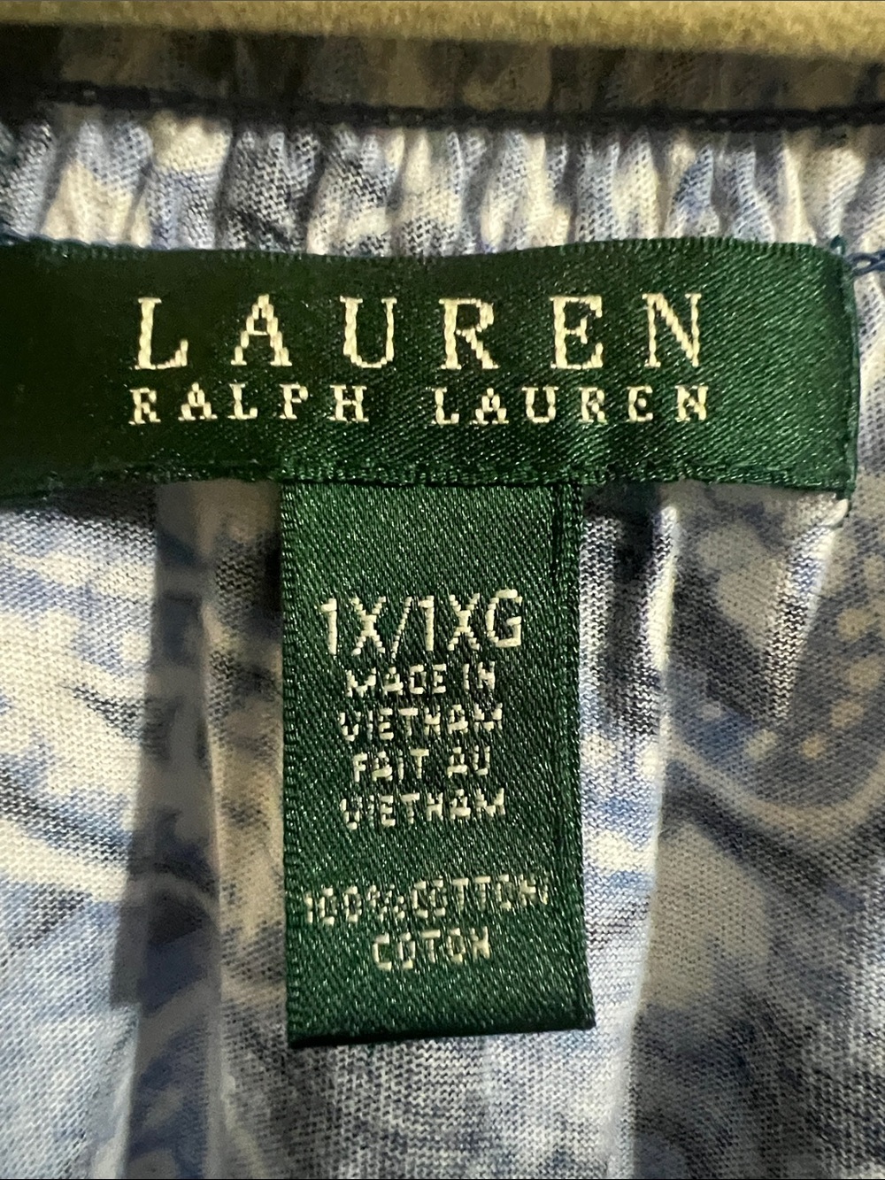 Lauren Ralph Lauren Navy and Light Blue Paisley Smocked Peasant Blouse - Picture 3 of 6